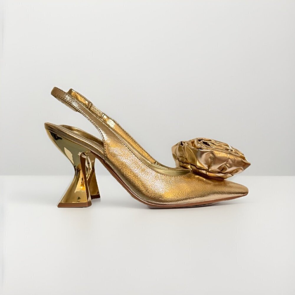Katy Perry The Laterr Slingback High Flower Gold Heels Size 8 - Picture 10 of 11